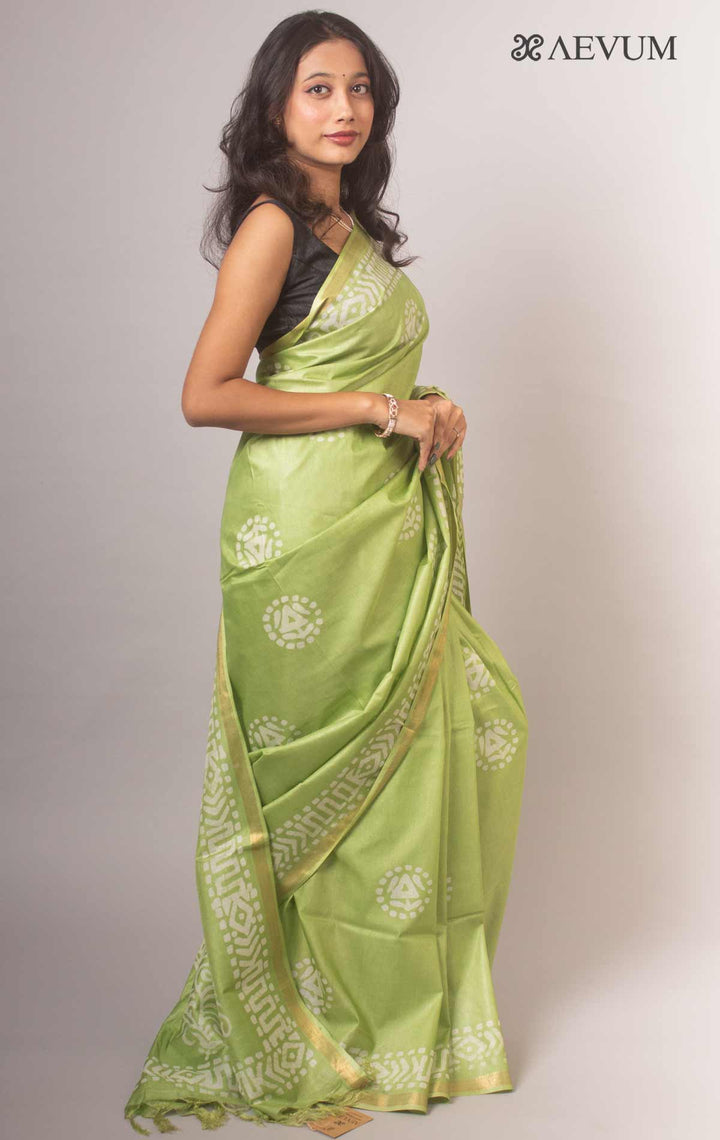 Katan Silk Saree with Batik Print - 2680 - AEVUM
