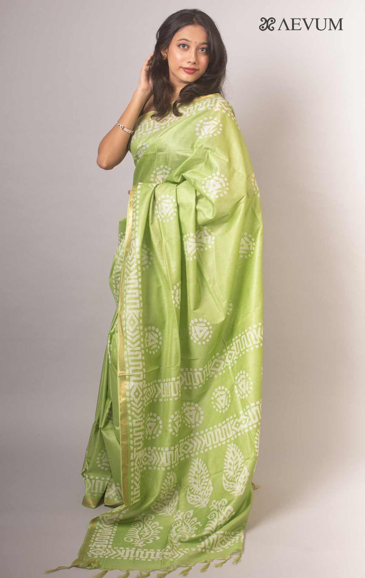 Katan Silk Saree with Batik Print - 2680 Saree AEVUM   