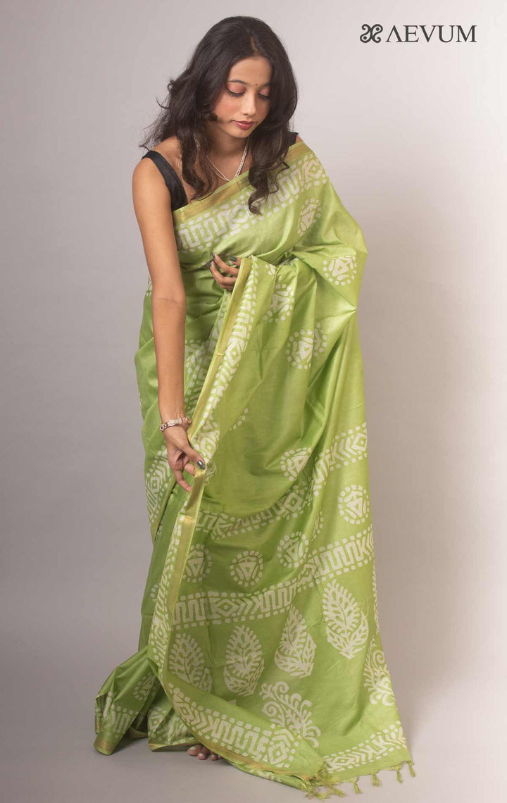 Katan Silk Saree with Batik Print - 2680 - AEVUM