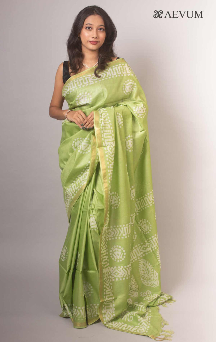 Katan Silk Saree with Batik Print - 2680 - AEVUM