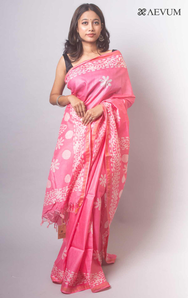 Katan Silk Saree with Batik Print - 2683 Saree AEVUM   