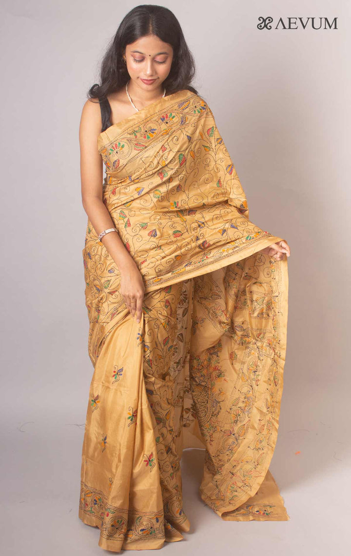 Kantha Stitch Bangalore Semi-Silk Saree By Aevum - 3505 - AEVUM
