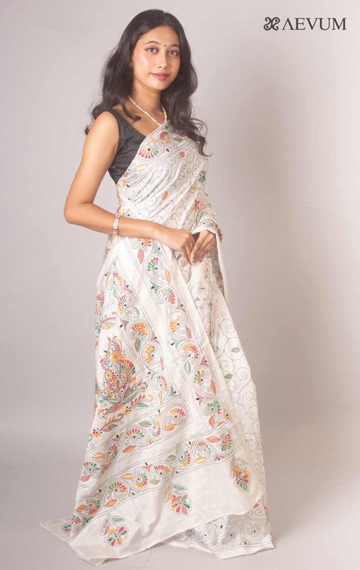 Kantha Stitch Bangalore Semi-Silk Saree By Aevum- 3506 - AEVUM