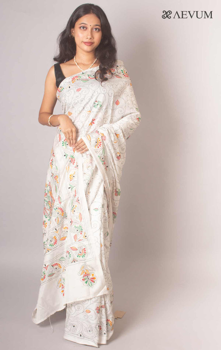 Kantha Stitch Bangalore Semi-Silk Saree By Aevum- 3506 - AEVUM