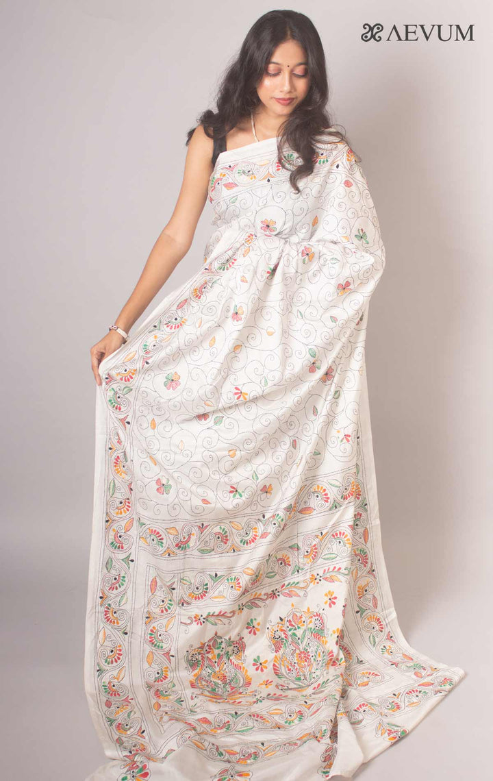 Kantha Stitch Bangalore Semi-Silk Saree By Aevum- 3506 - AEVUM