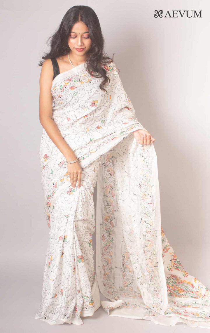 Kantha Stitch Bangalore Semi-Silk Saree By Aevum- 3506 - AEVUM