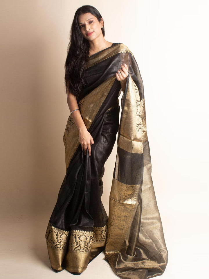 Silk Linen Banarasi Handloom Saree With Silk Mark - 3510 Saree Tausif   