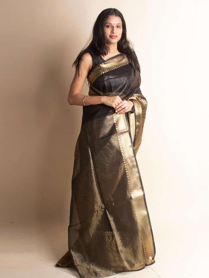 Silk Linen Banarasi Handloom Saree With Silk Mark - 3510 Saree Tausif   