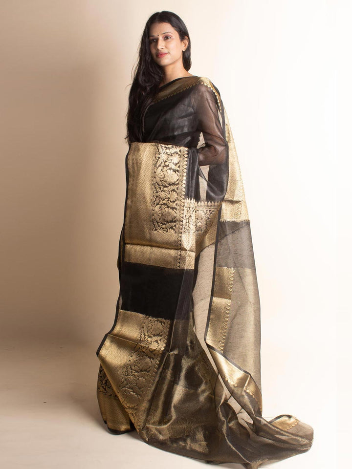 Silk Linen Banarasi Handloom Saree With Silk Mark - 3510 Saree Tausif   