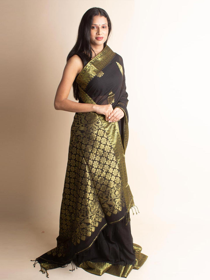 Cotton Linen Banarasi Handloom Saree - 3638 Saree Ashoke Pal   