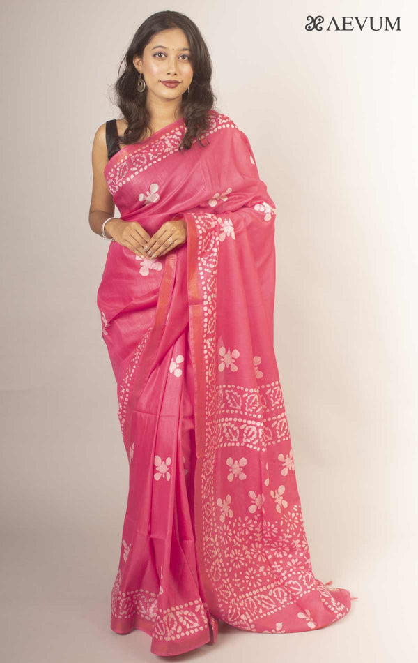 Katan Silk Saree with Batik Print - 3822 - AEVUM