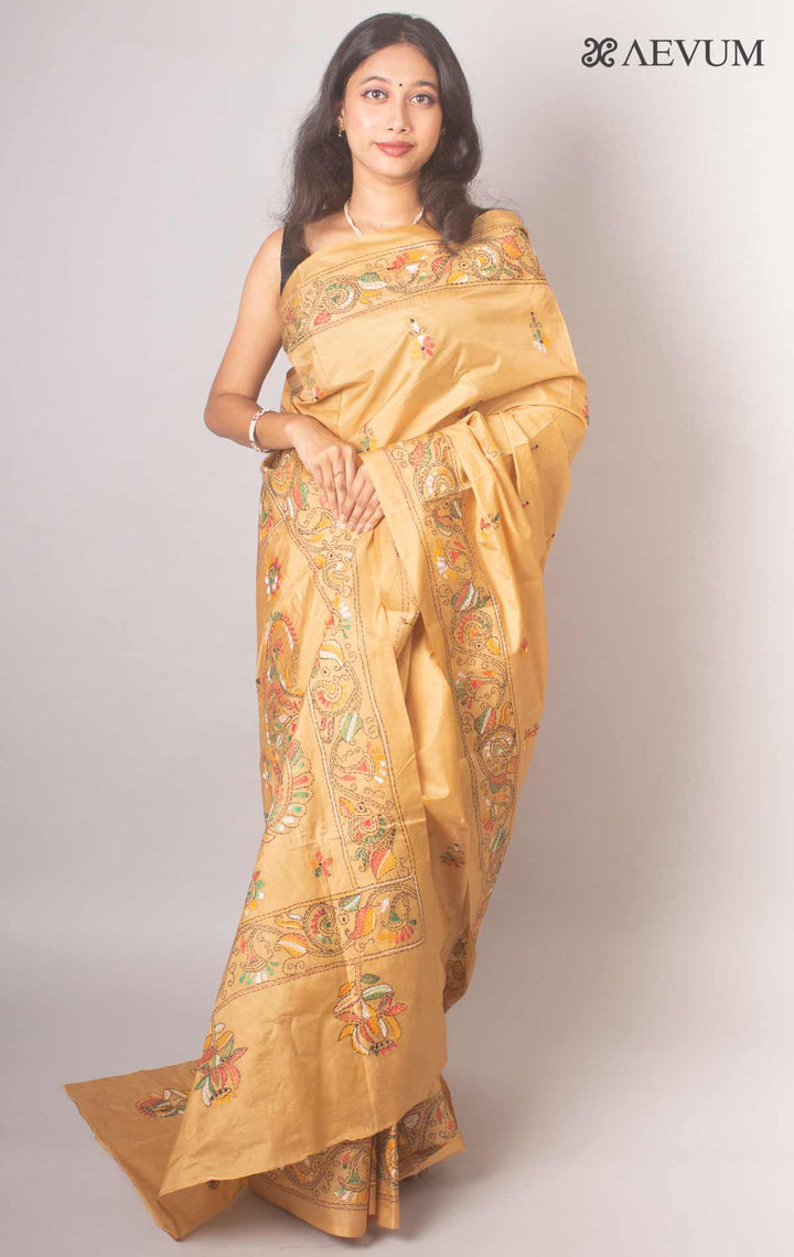 Kantha Stitch Bangalore Semi-Silk Saree By Aevum- 3921 - AEVUM