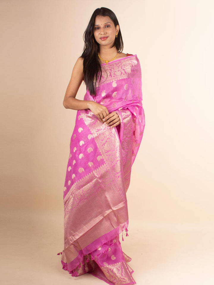 Silk Linen Banarasi Handloom Saree with Silk Mark - 4376 Saree Tausif   