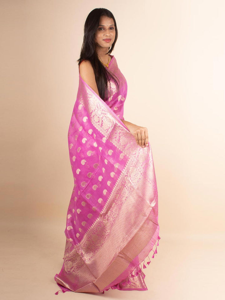 Silk Linen Banarasi Handloom Saree with Silk Mark - 4376 Saree Tausif   
