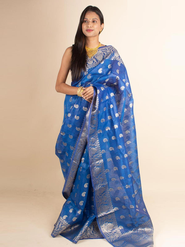 Silk Linen Banarasi Handloom Saree with Silk Mark - 4686 Saree Tausif   