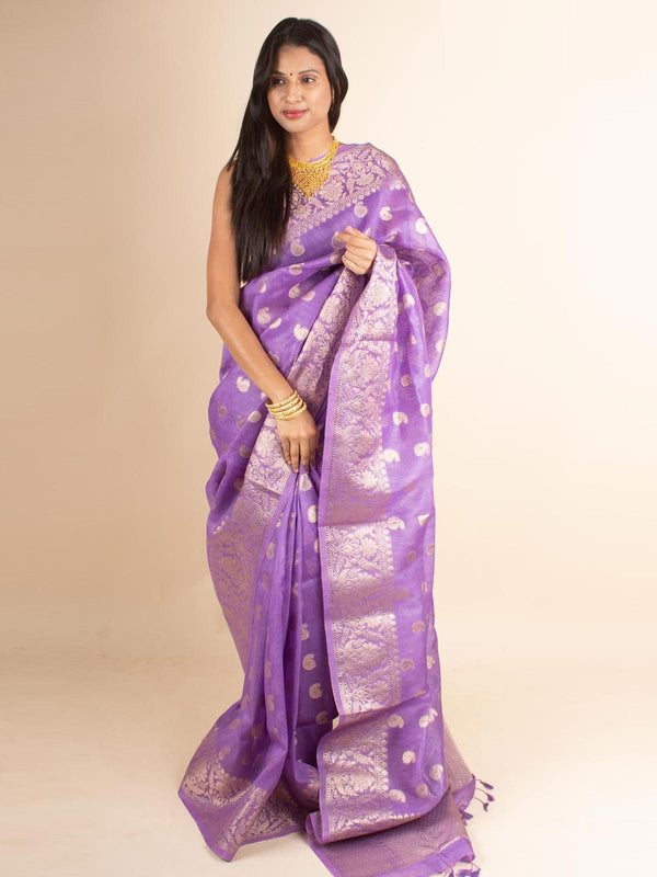 Silk Linen Banarasi Handloom Saree with Silk Mark - 4687 Saree Adworthy   