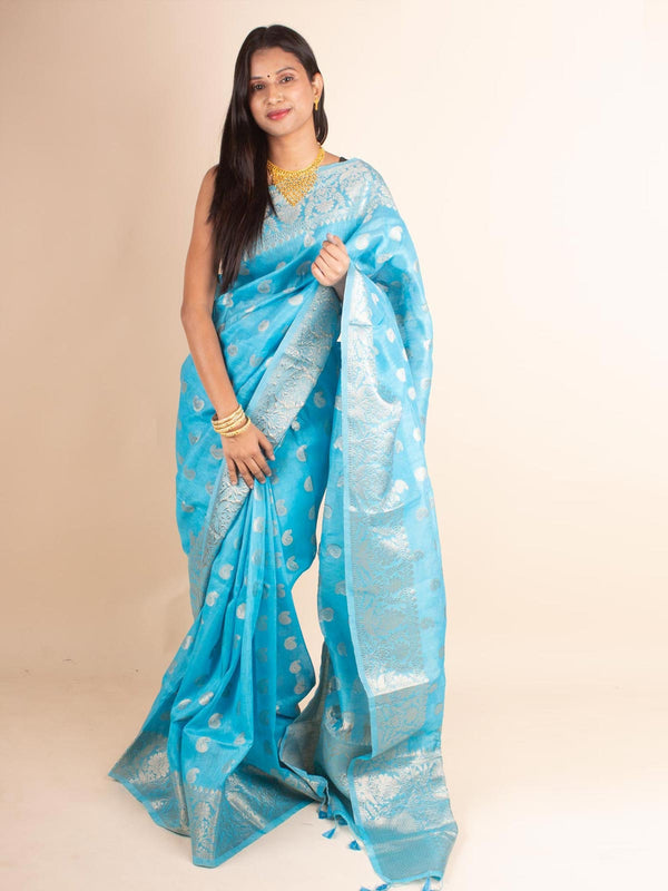 Silk Linen Banarasi Handloom Saree with Silk Mark - 4688 Saree Tausif   