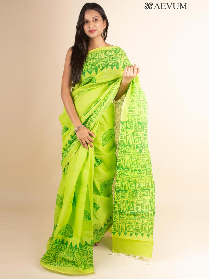 Tant Block Printed Cotton Saree without Blouse Piece - 4694 Saree AEVUM
