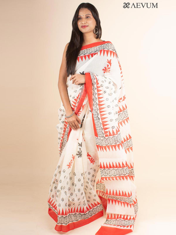 Tant Block Printed Cotton Saree without Blouse Piece - 4698 Saree AEVUM