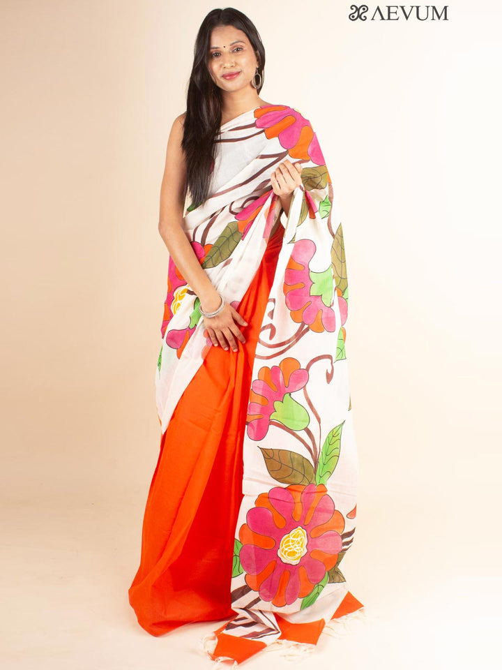 Tant Hand Painted Cotton Saree without Blouse Piece - 4703 Saree AEVUM