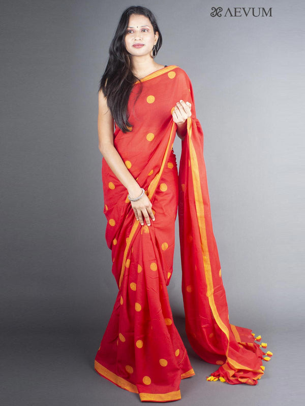 Polka Dot Mulmul Cotton Saree - 5736 Saree AEVUM