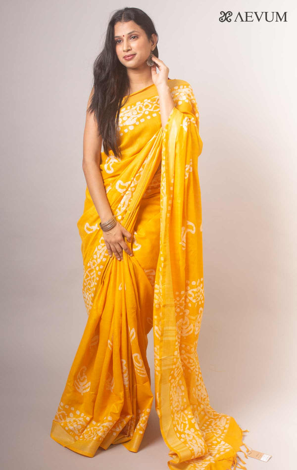Semi Linen Saree with Batik Print - 5774 - AEVUM