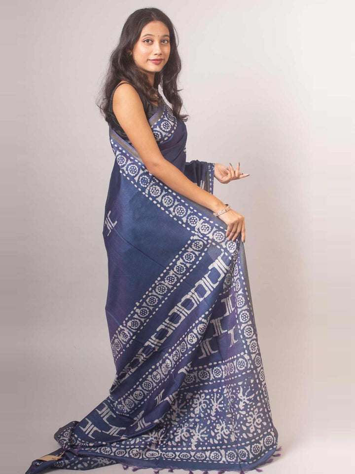 Katan Silk Saree with Batik Print - 5775 Saree AEVUM   
