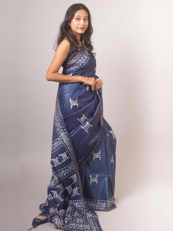 Katan Silk Saree with Batik Print - 5775 Saree AEVUM   