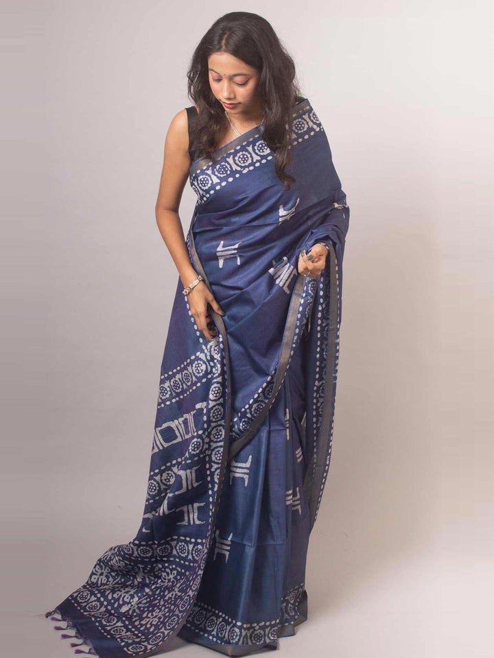 Katan Silk Saree with Batik Print - 5775 Saree AEVUM   
