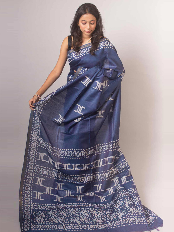 Katan Silk Saree with Batik Print - 5775 Saree AEVUM   