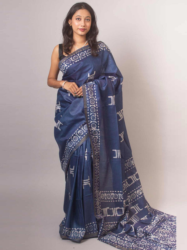 Katan Silk Saree with Batik Print - 5775 - AEVUM