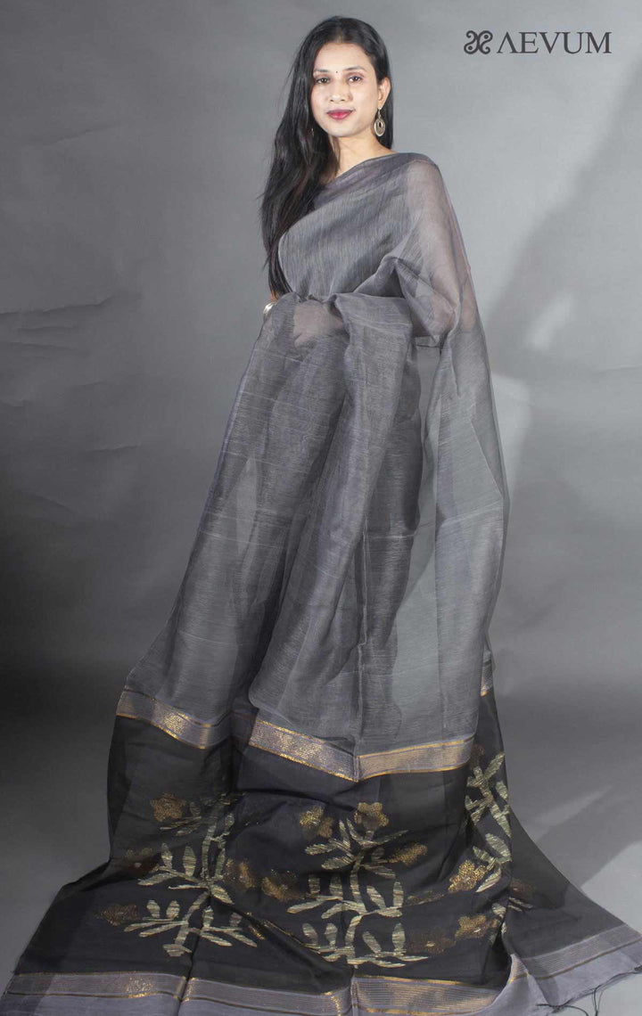 Silk Linen Saree with Blouse Piece - 6401 - AEVUM