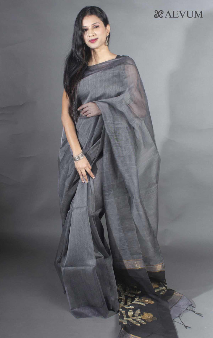 Silk Linen Saree with Blouse Piece - 6401 - AEVUM