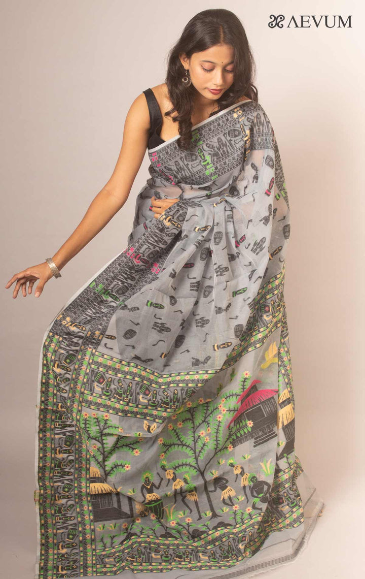 Dhakai Jamdani Saree without Blouse Piece - 6527 - AEVUM