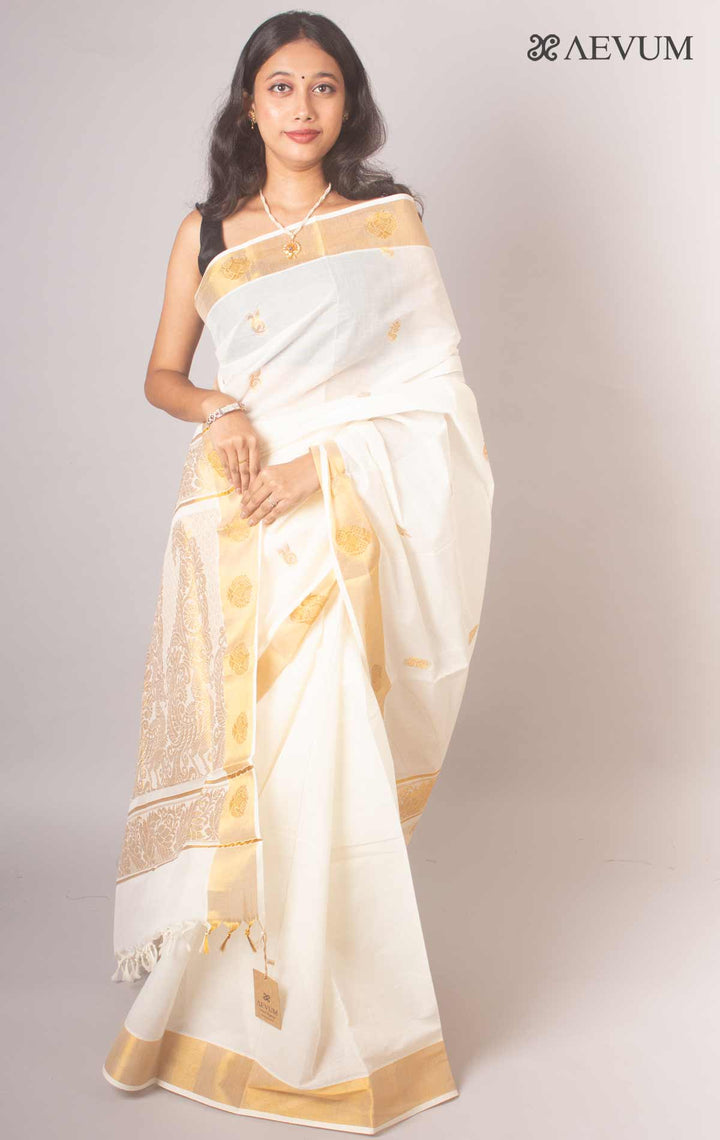 Kerala Cotton Zari Broad Pallu Saree - 8490 - AEVUM