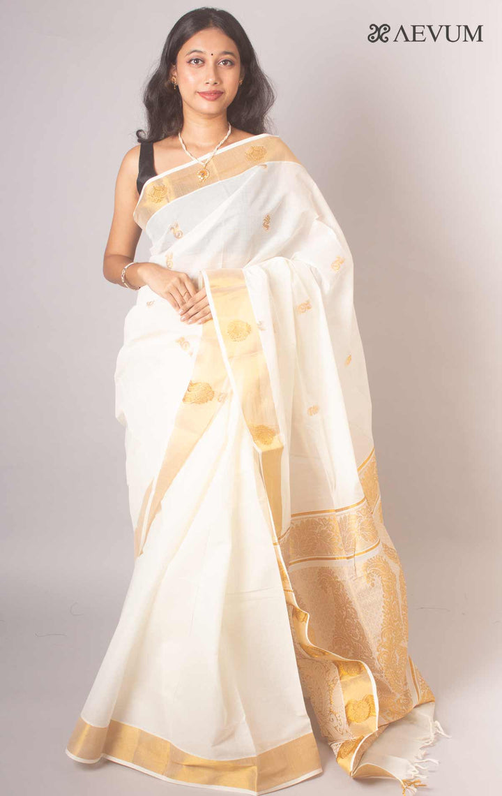 Kerala Cotton Zari Broad Pallu Saree - 8490 - AEVUM