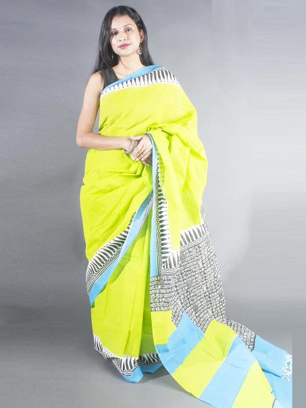 Tant Block Printed Cotton Saree without Blouse Piece - 8651 Saree AEVUM
