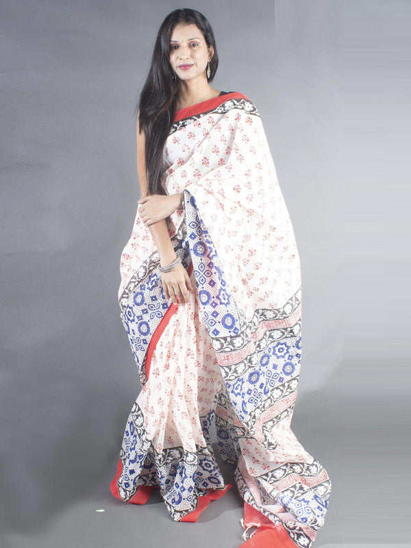 Tant Block Printed Cotton Saree without Blouse Piece - 8705 Saree AEVUM