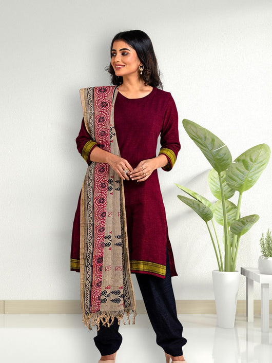 Mangalgiri Cotton Silk Kurta Set - 8734 Women's Kurta Set AEVUM 2   