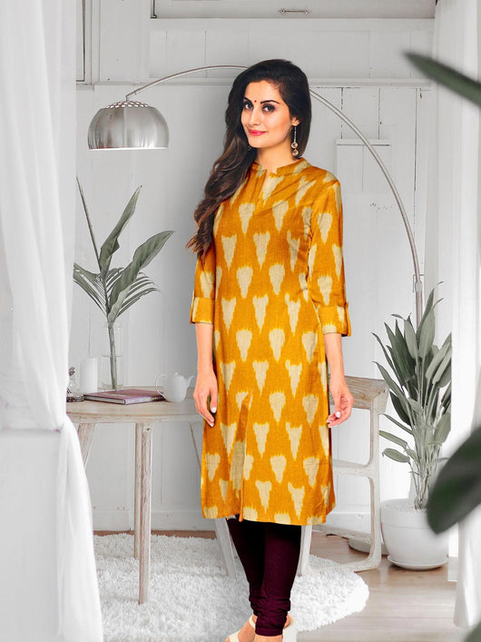 Pure Cotton Woven Ikkat Kurta Set - 8752 Women's Kurta Set AEVUM 2   