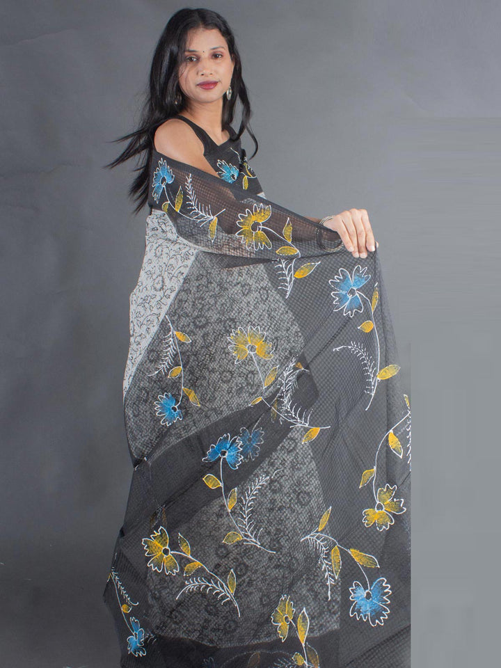 Hand Painted Cotton Resham Kota Saree without Blouse Piece - 9159 Saree Joydeep   