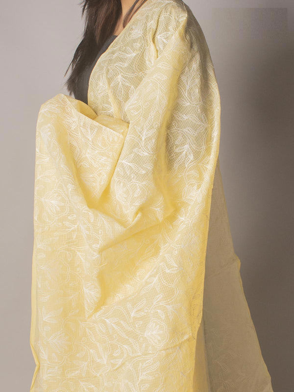 Lemon Yellow chikankari Dupatta - 9308 Dupatta Silk Thread   