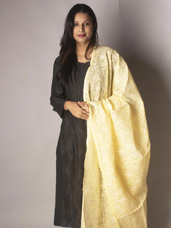 Lemon Yellow chikankari Dupatta - 9308 Dupatta Silk Thread   