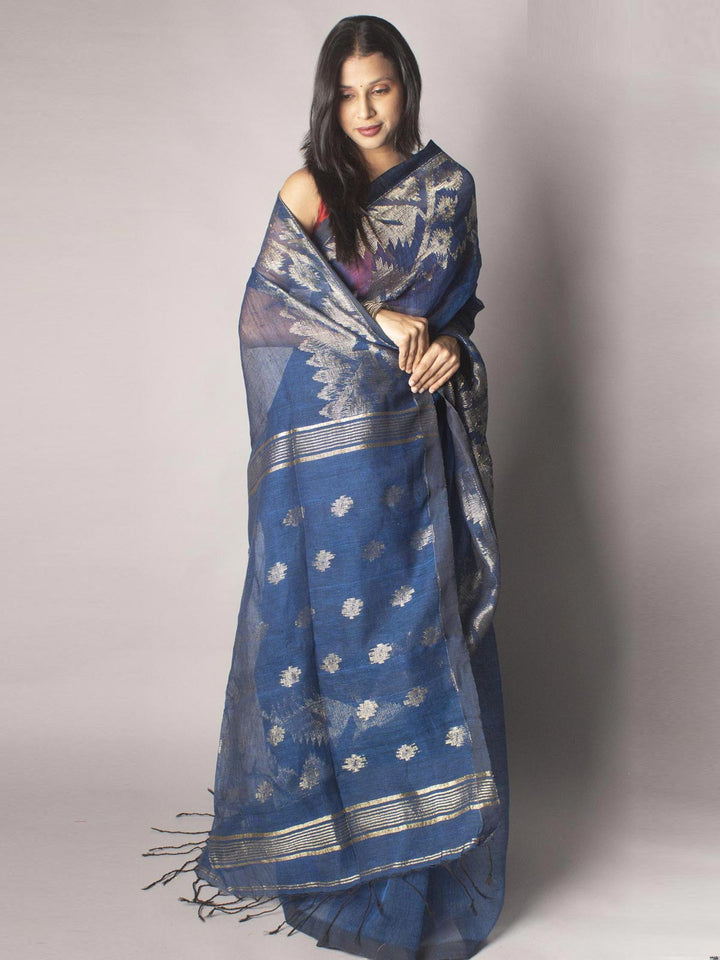 Organic Linen Jamdani handloom Saree with blouse piece - 9653 Saree Riya's Collection   
