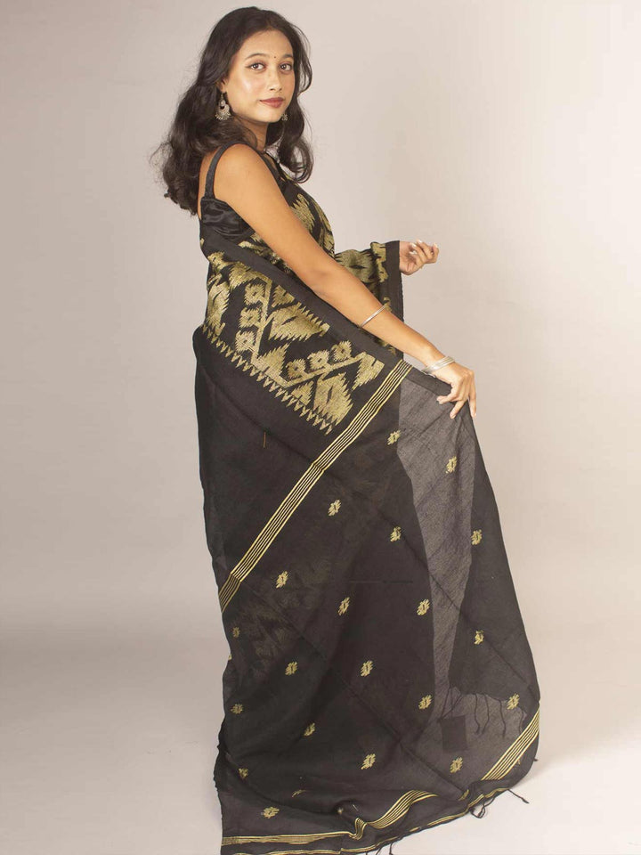 Organic Linen Jamdani handloom Saree with blouse piece - 9654 Saree Adworthy   