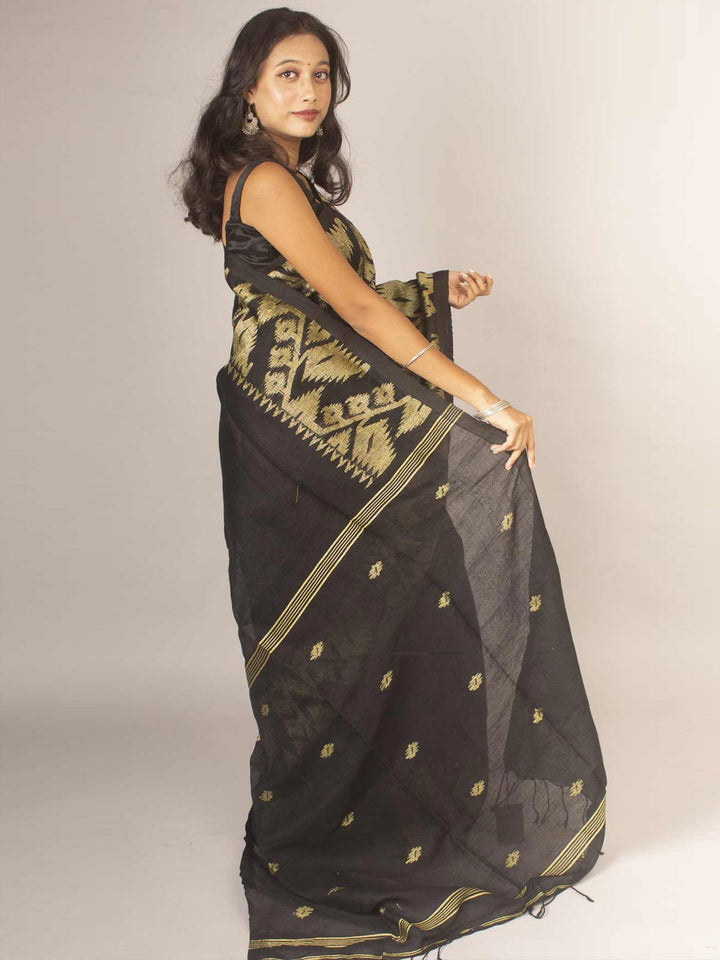 Organic Linen Jamdani handloom Saree with blouse piece - 9654 Saree AEVUM   