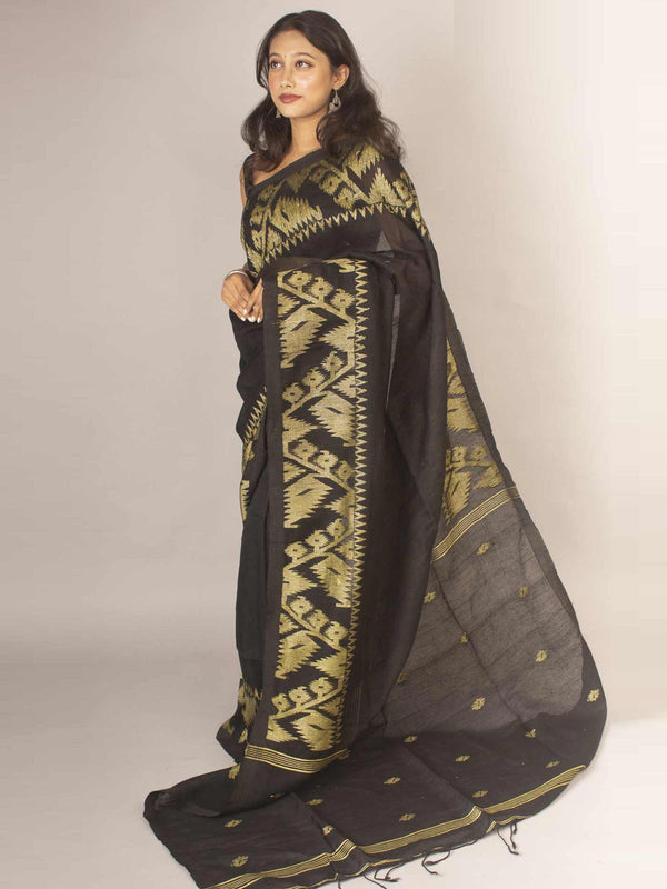 Organic Linen Jamdani handloom Saree with blouse piece - 9654