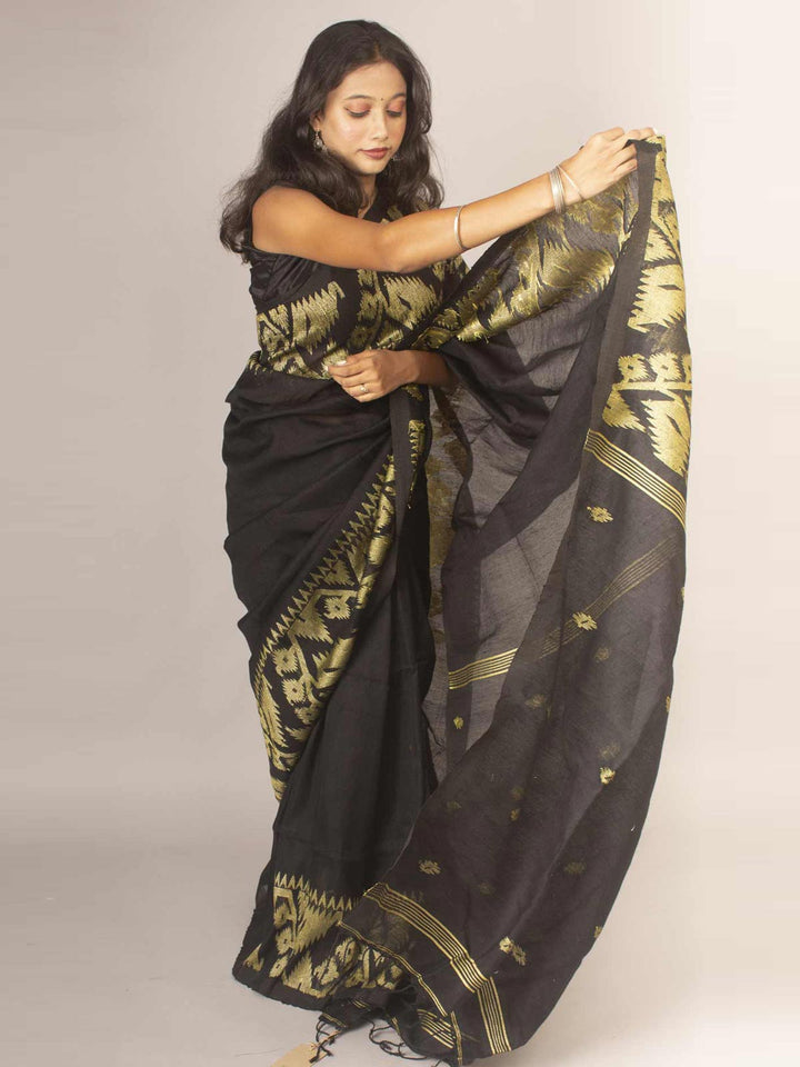 Organic Linen Jamdani handloom Saree with blouse piece - 9654 Saree Adworthy   