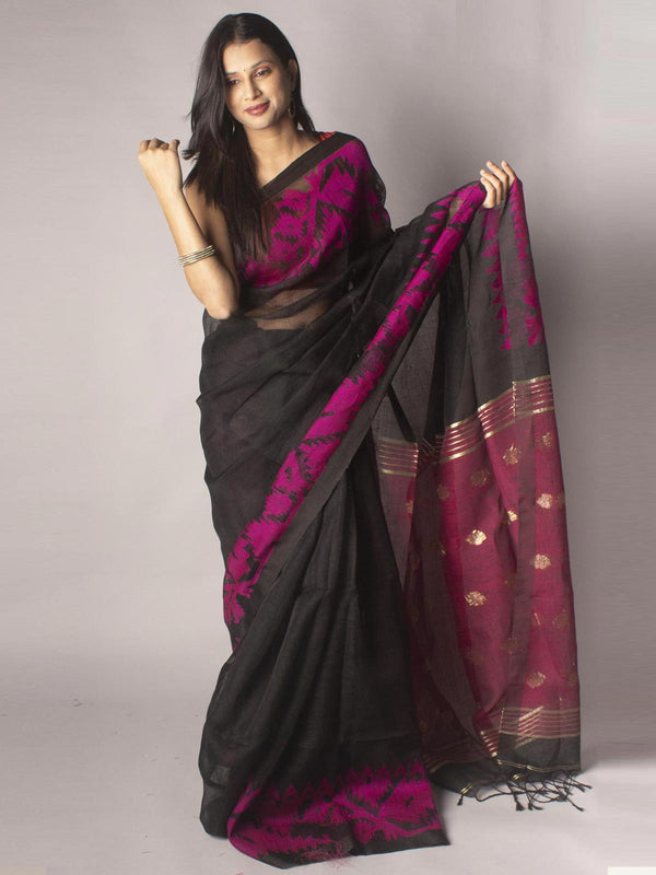 Organic Linen Jamdani handloom Saree with blouse piece - 9655