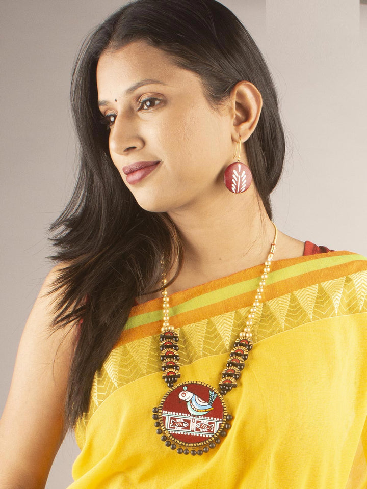 Hand Painted Terracotta Necklace Set - 9708 Jewellery Kasturi Sengupta   